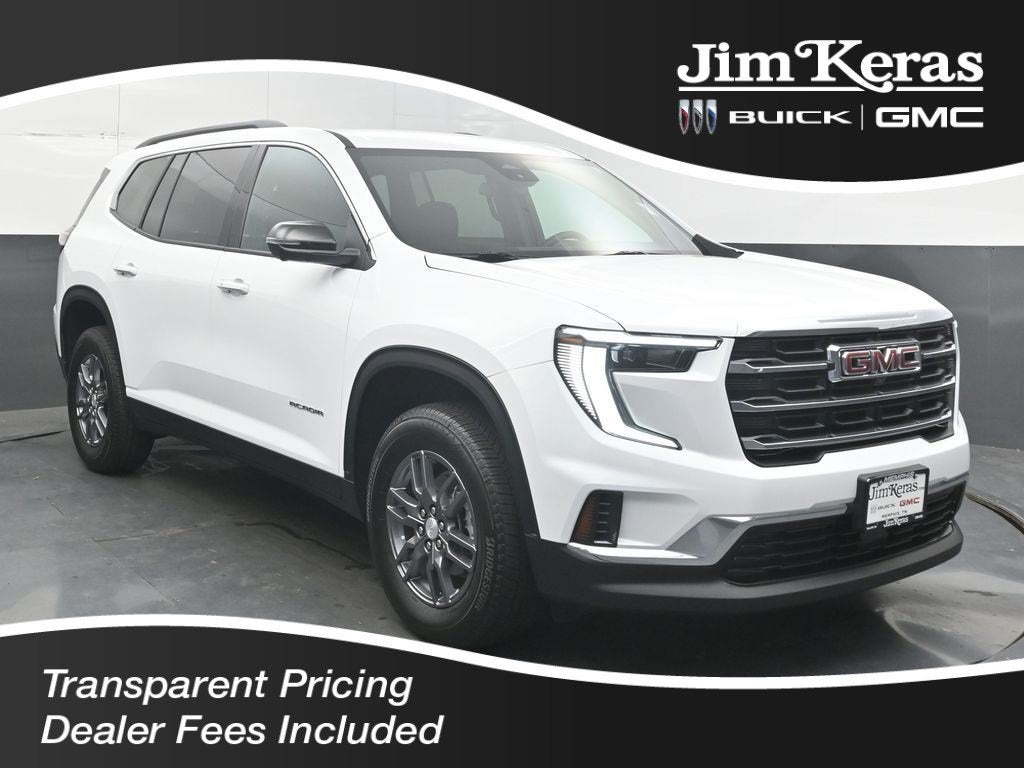 2025 GMC Acadia Elevation in Summit White — front three-quarter view