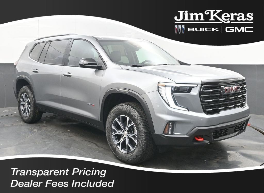 2026 GMC Acadia AT4 in Sterling Metallic — front three-quarter view