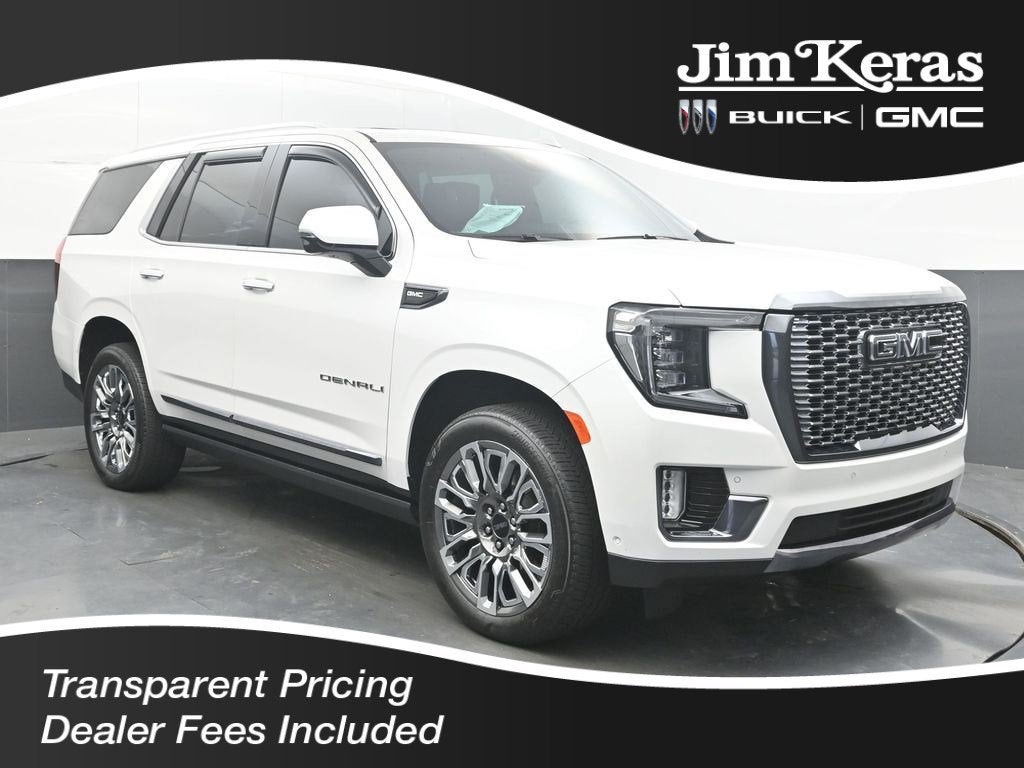 2024 GMC Yukon Denali Ultimate in White Frost Tricoat — front three-quarter view