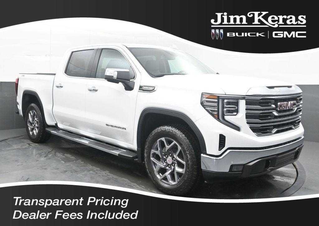 2026 GMC Sierra 1500 SLT in Summit White — front three-quarter view