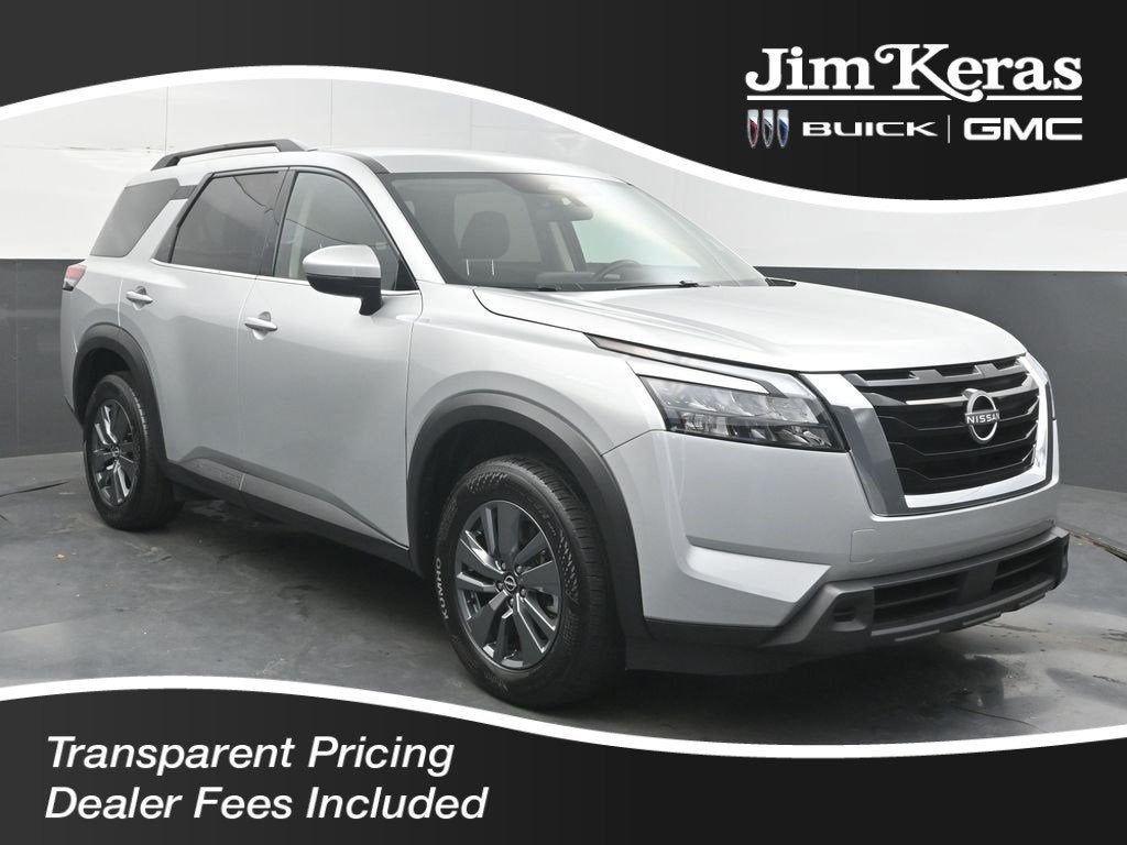 2025 Nissan Pathfinder SV FWD in Silver — front three-quarter view